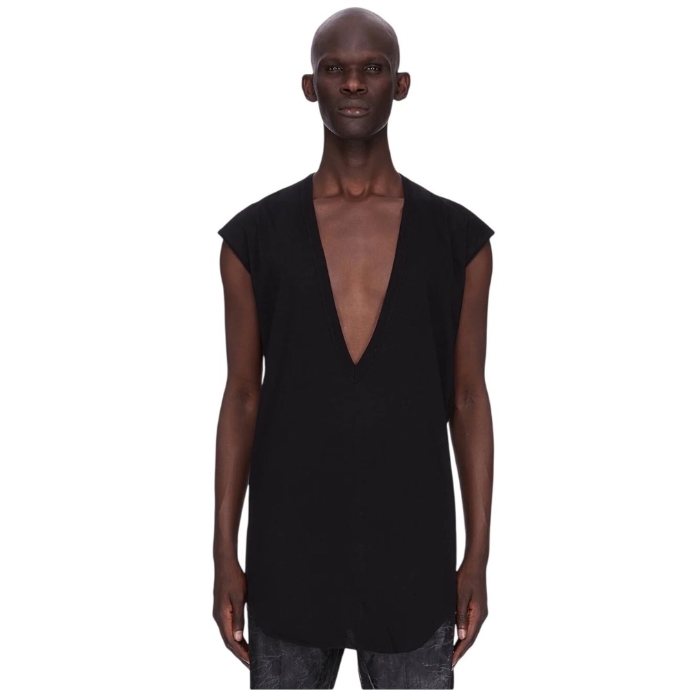 Rick Owens DRKSHDW Tank Top M Black Deep V-Neck Elongated Sleeveless Shirt